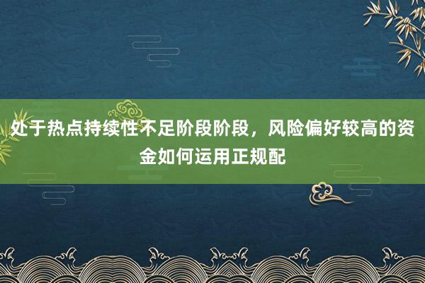 处于热点持续性不足阶段阶段，风险偏好较高的资金如何运用正规配