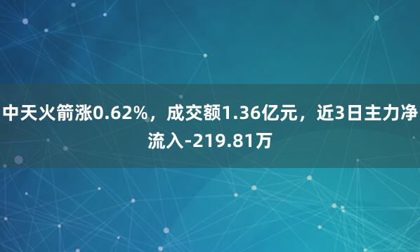 中天火箭涨0.62%，成交额1.36亿元，近3日主力净流入-219.81万