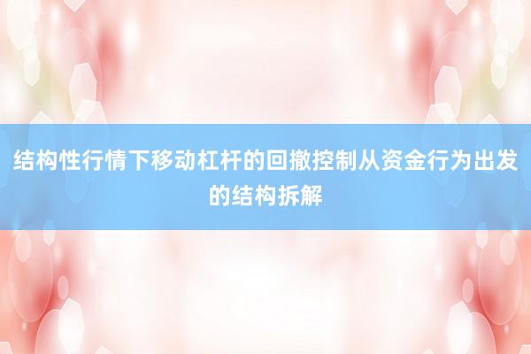 结构性行情下移动杠杆的回撤控制从资金行为出发的结构拆解
