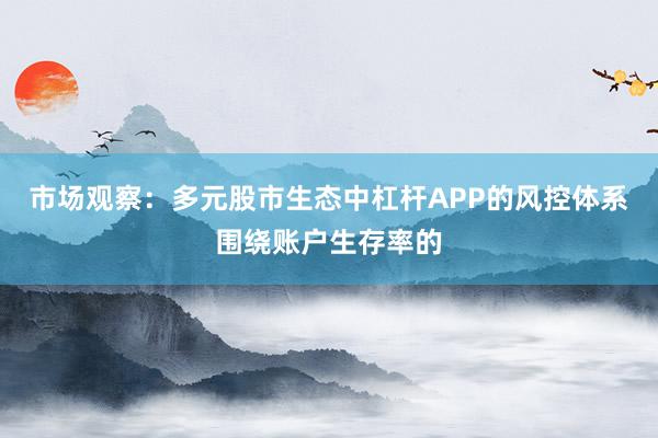 市场观察：多元股市生态中杠杆APP的风控体系围绕账户生存率的