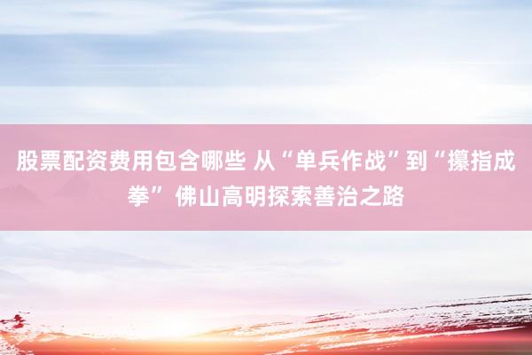 股票配资费用包含哪些 从“单兵作战”到“攥指成拳” 佛山高明探索善治之路