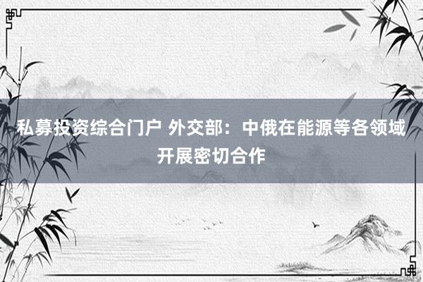 私募投资综合门户 外交部：中俄在能源等各领域开展密切合作