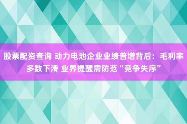 股票配资查询 动力电池企业业绩普增背后：毛利率多数下滑 业界提醒需防范“竞争失序”