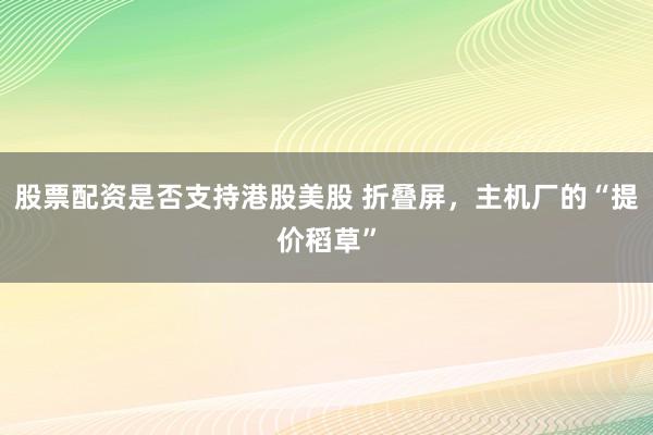 股票配资是否支持港股美股 折叠屏，主机厂的“提价稻草”